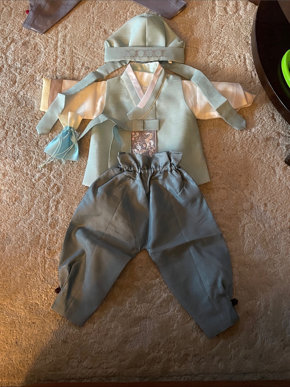 Kids Traditional Hanbok Costume Set in Light Sage Green